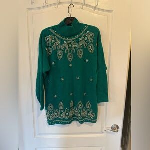 Studio collection Vintage 90’s beaded Green Sweater medium *beads may be missing